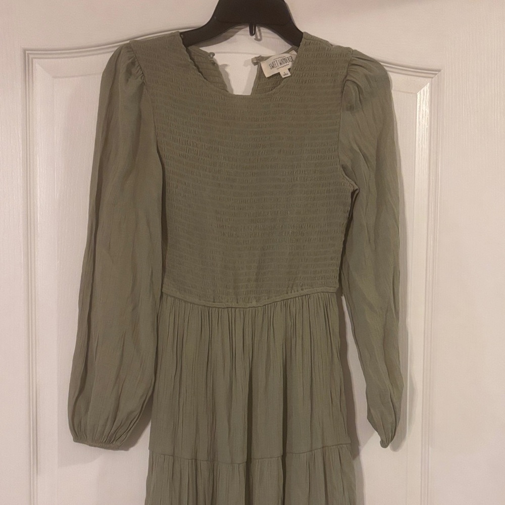 Sweet Wanderer Long Sleeve Dress in Olive - Picture 3 of 3